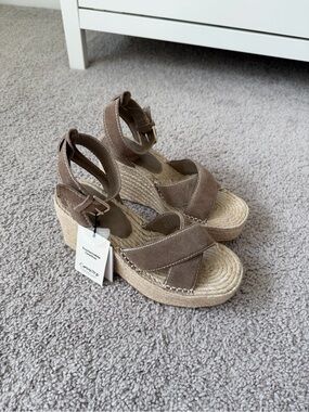 Mango Taupe Suede Espadrille Wedge Sandals